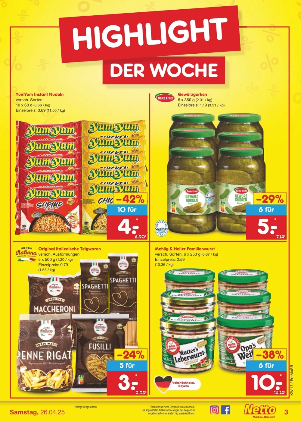 Netto Marken Discount Prospekt ab 21.04.2025 bis 26.04.2025 3 netto marken 22 26 03